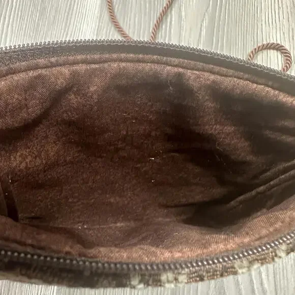 Small Tapestry Rug Bag with Beaded Zipper and Brown Cord Strap - Picture 5 of 6